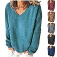 thumbnail image 2 of VERUGU Casual Loose T-Shirt Blouse for Women Long Sleeve V-Neck Plush Tops Solid Color Comfort Warm Fall Pullover Tops, 2 of 4