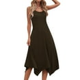 thumbnail image 6 of Arnsht Summer Casual Dresses for Women Plain Sleeveless Round Neck Midi Dress Swing Tank Sundress Pleated Tshirt Dress with Pockets Brown M, 6 of 8