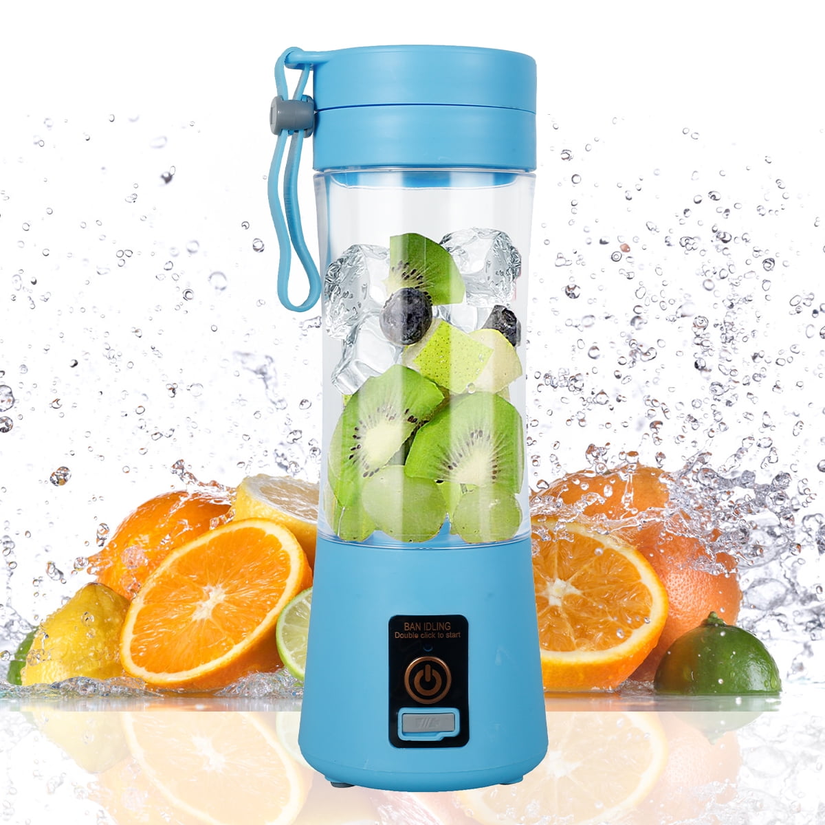 Portable Blender Smoothies Personal Blender Mini Shakes Juicer 380 ml Cup  USB Rechargeable Cordless Shaker Bottle (Blue), 8x3 (Q2-6888)
