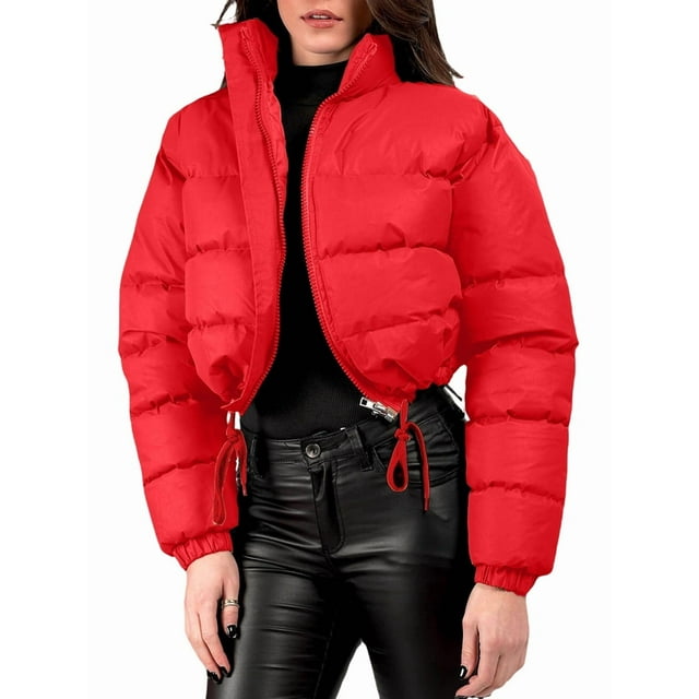 Veste Matelassée Courte pour Femmes, Manteau d'Extérieur Rouge m