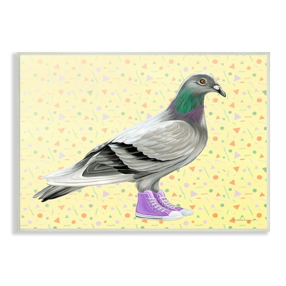 Stupell Industries Pigeon In Purple Sneakers Retro Patterned Background Graphic Art Unframed Art Print Wall Art, Design by Amelie Legault