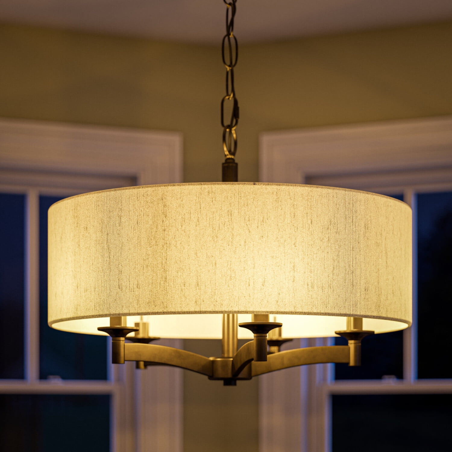 Kenroy Home Rutherford 22'' Pendant Light Fixture with Taupe Fabric Drum Shade for Dining Room, Kitchen Table, Bathroom, Foyer, or Entryway, Oil Rubbed Bronze