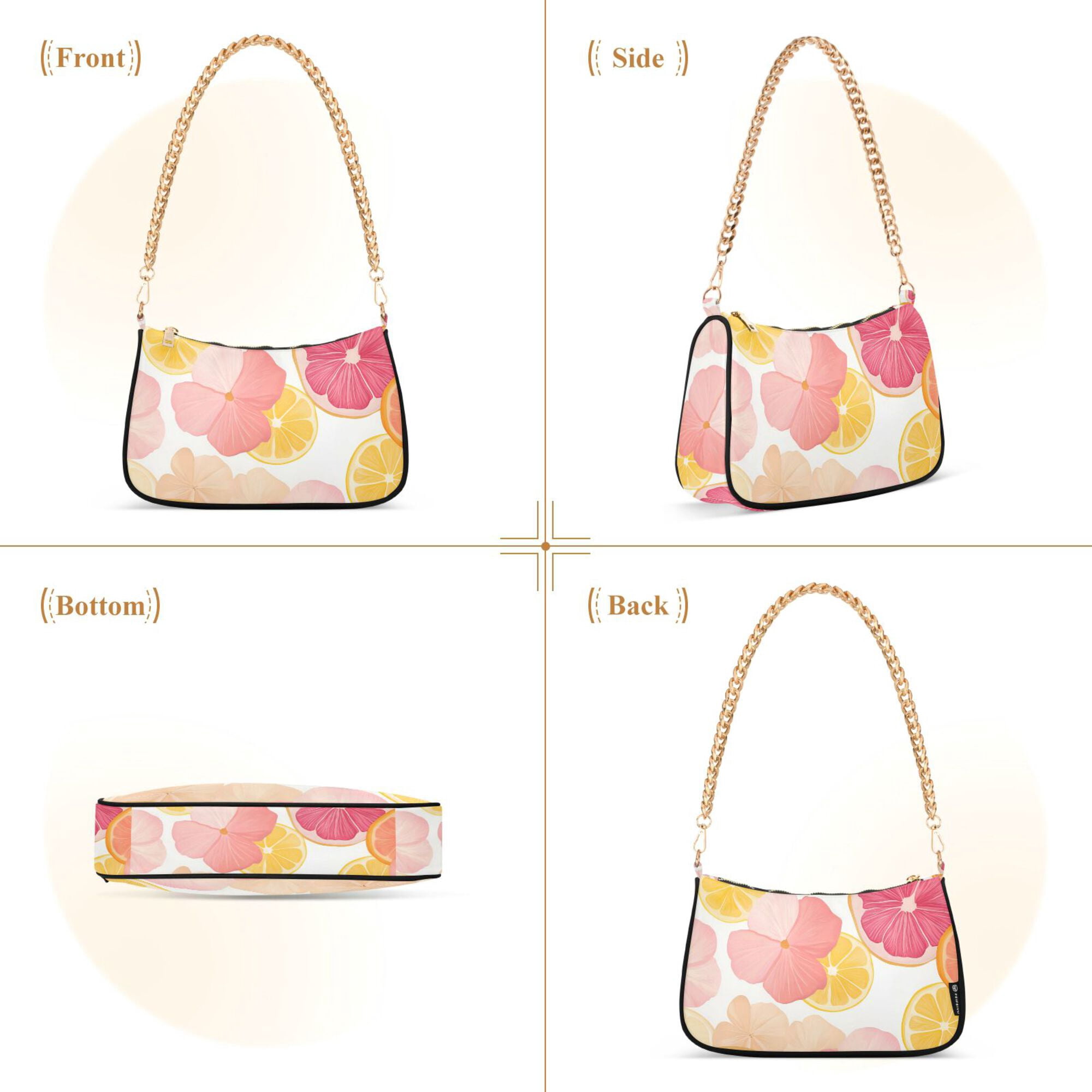FORMRS Womens Shoulder Bag with Chain Strap Clutch Purse Cute Tote Handbag, Pink Floral Orange