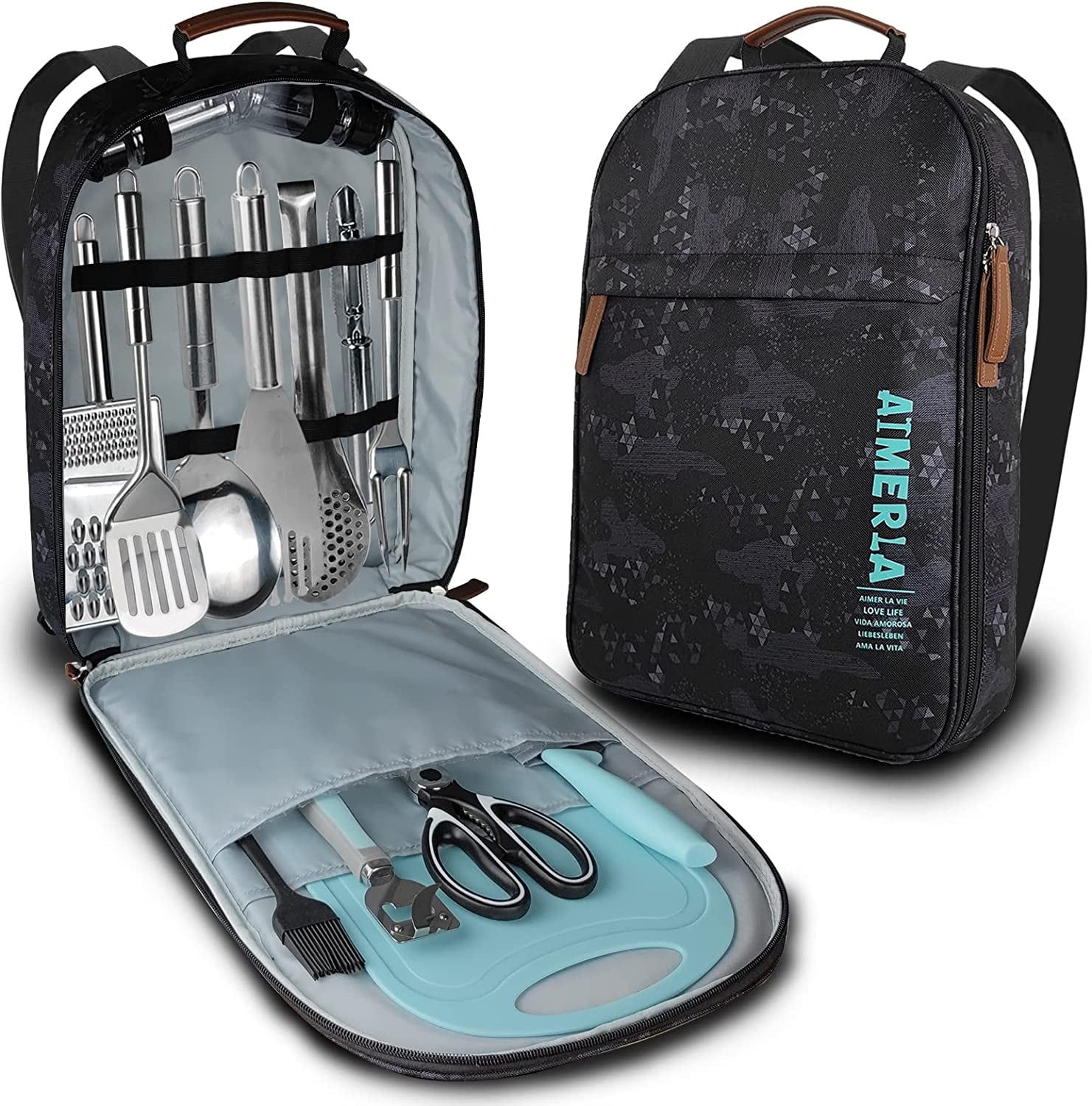 Aimerla Camping Cooking Utensil Set 15 Pcs Camping Cookware Kit