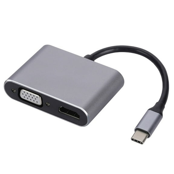 USB C to HDMI VGA Adapter 4K@30Hz USB C 2 in 1 Adapter Double Monitor Output Heat Dissipation For Laptop Smartphone