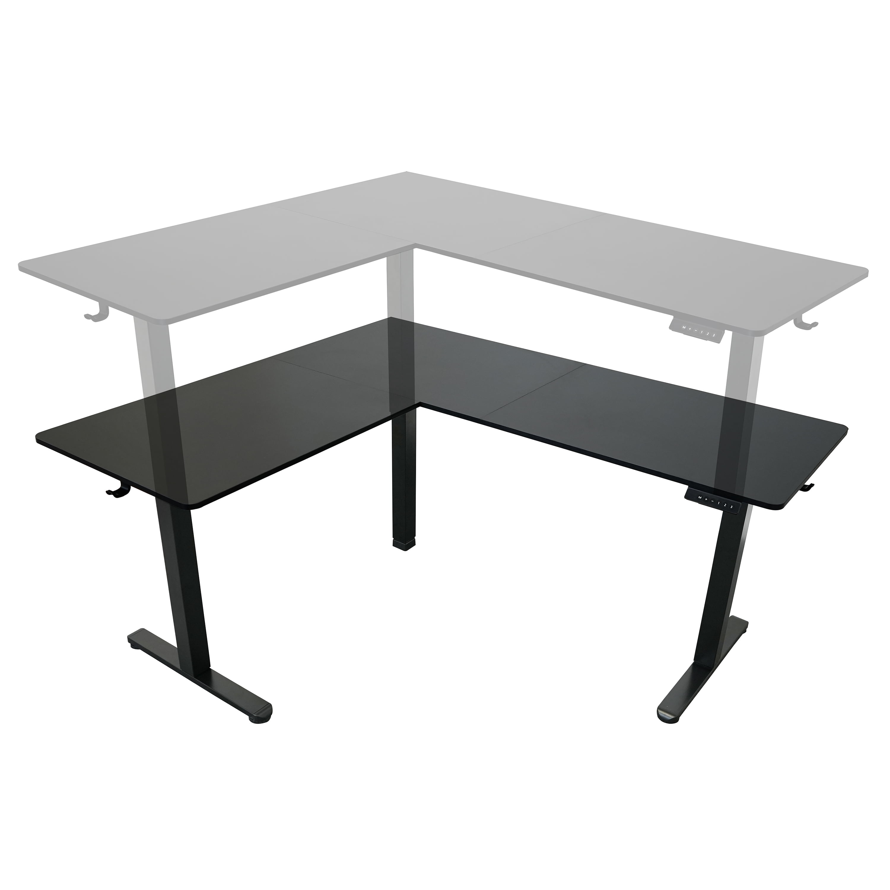 Techni Mobili 63” W L-Shaped Electric Standing Desk with Spacious Desktop, 3 Memory Height Presets and 2 Accessory Hooks, Black