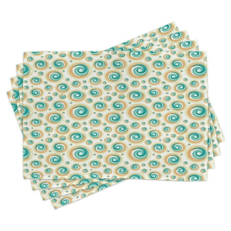 

Geometric Circle Placemats Set of 4 Trippy Paint Brush Rotary Spiral Circle Pattern Hazy Blurry Tiles Picture Washable Fabric Place Mats for Dining Room Kitchen Table Decor Teal Orange by Ambesonne