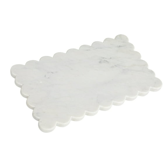 Creative Co-Op Marble Cheese Board with Scalloped Edge, White