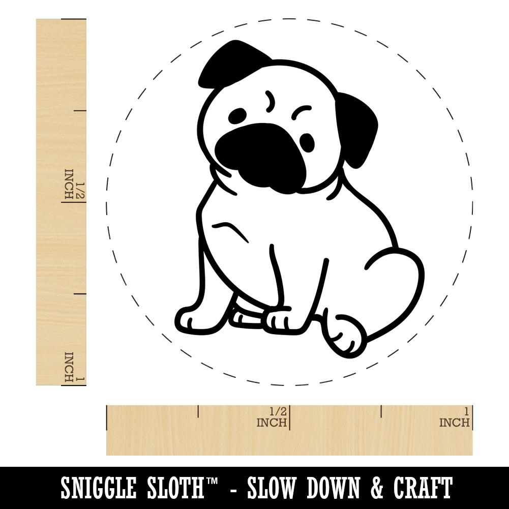 Pug Sitting Dog Self-Inking Rubber Stamp Ink Stamper - Black Ink - Large 1-1/2 Inch