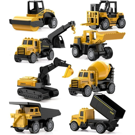 8 Pack Alloy Diecast Construction Vehicle Toy Set, Pull Back Trucks with Excavator Dump Truck Bulldozer Forklift, Durable Gift Toys for Toddlers Kids Boys & Girls