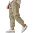 thumbnail image 2 of Zimjoy Cotton Linen Pants for Men Elastic Waist and Ankle Drawstring Baggy Style Lightweight Breathable Beach Pants Khaki 2XL, 2 of 6