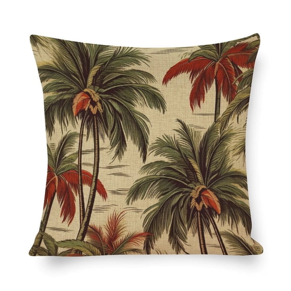Pillowcase Vintage Tropical Palm Tree Linen Cushion Case Outdoor Home Decoration Vintage Green Sofa Pillow Covers 16"x16" Pillowcase for Couch Sofa Bedroom Car Living Room
