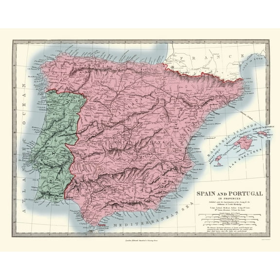 Historic Map - Spain Portugal - Stanford 1865 - 23 x 28.77 - Vintage Wall Art