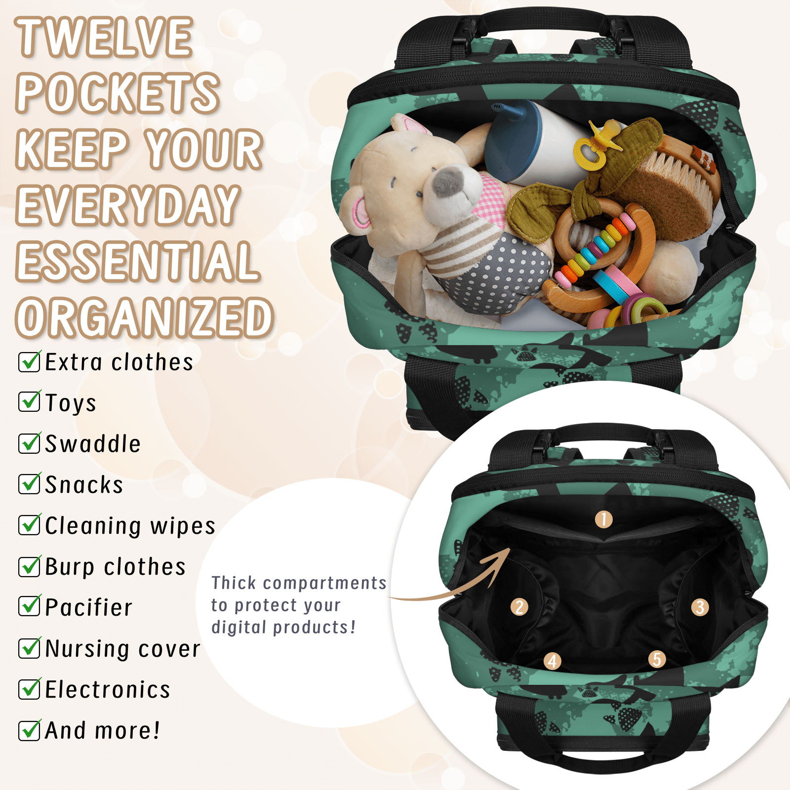 Diaper Bag Backpack for Dad Mom,Modern Baby Bag with Insulated Bottle Pocket,Large Diaper Bags Unisex for Travel