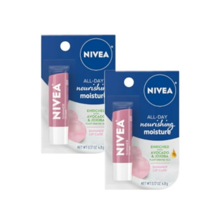 Nivea All-Day Nourishing Moisture Shimmer Lip Care Mineral Oil Free 0.17 oz Pack of 2