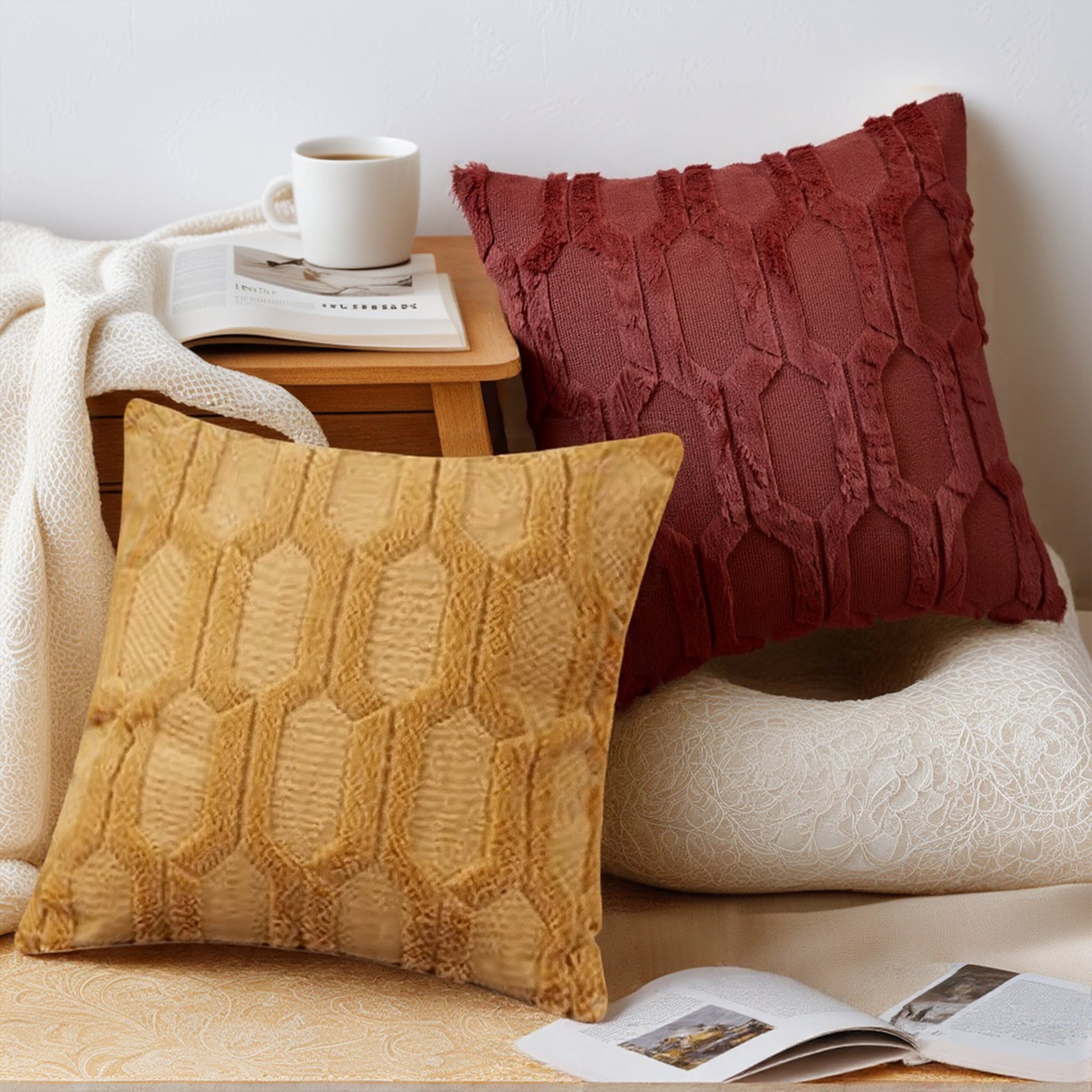 Unique Bargains Solid Color Plush Throw Pillow Covers White 18" x 18"