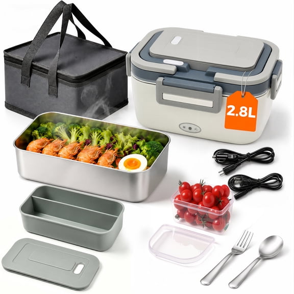 Riousery 80W Electric Lunch Box, 2.8L Heated Lunch Box with 12V/24V/110V, Leakproof Food Warmer for Car Truck Office Home, Black