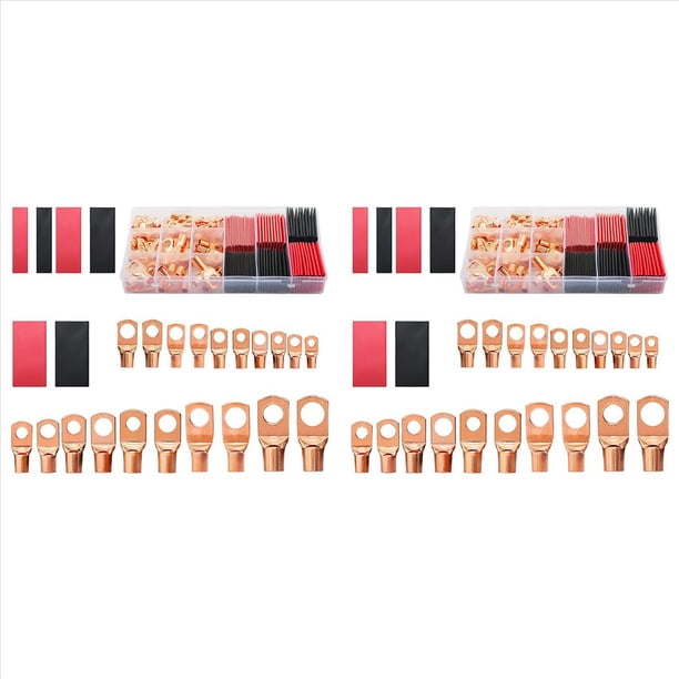 300 Piezas Conectores de Terminales de Alambre de Cobre, AWG 2 4 6 8 10 12 Kit de Orejetas de Anillo con 140 Piezas de TermorretráCtil 160 Piezas de Terminales de Cable de BateríA
