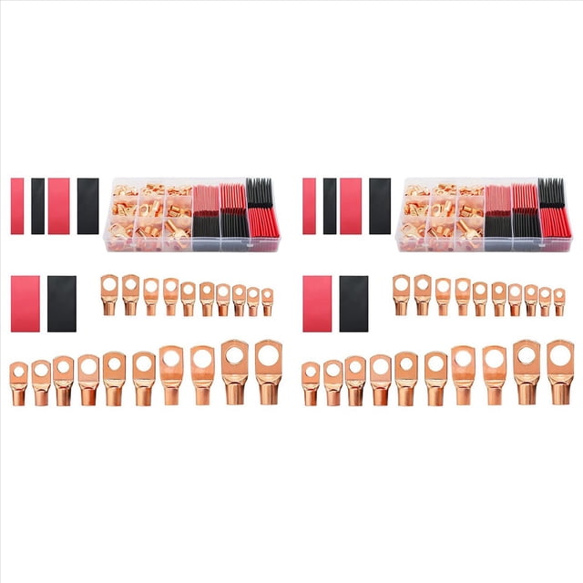 300 Piezas Conectores de Terminales de Alambre de Cobre, AWG 2 4 6 8 10 12 Kit de Orejetas de Anillo con 140 Piezas de TermorretráCtil 160 Piezas de Terminales de Cable de BateríA