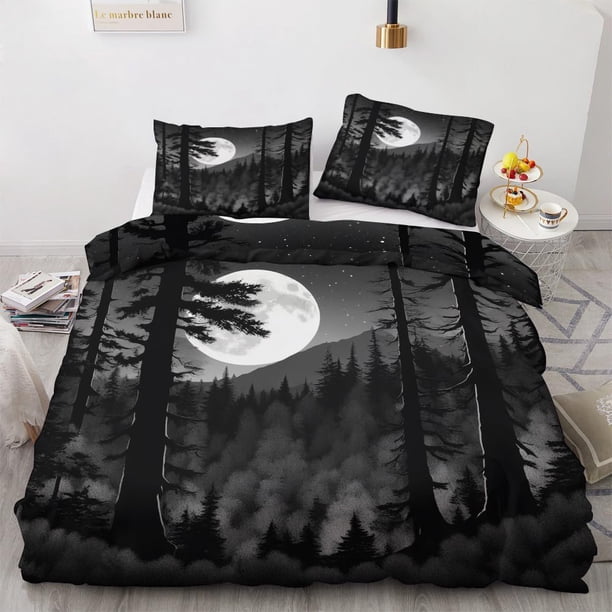 Cubierta de tamaño completo Set, Árbol Paisaje Ropa de cama Decoración del dormitorio, Funda de edredón y 2