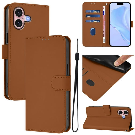 Compatible with iPhone 16 Plus Wallet case with RFID Blocking Credit Card Holder,Flip Book PU Leather Protective Shockproof Anti-fall Phone Case Cover Women Men for iPhone 16 Plus,Brown