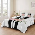 thumbnail image 2 of Full Quilt Set 78''x90'', Pink Flowers Lightweight Summer Bedspread Coverlet Set with 2 Pillow Shams, Romantic Floral Leaves Black Striped Breathable All Season Quilt Bedding for Bedroom/Guest Room, 2 of 9