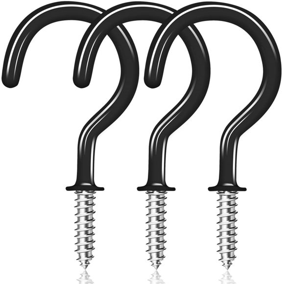 30 Pack Ceiling Hooks, 2 Inch Vinyl Coated Screw-in Hooks Hanging Plants & Flower Baskets, Multi-Function Wall Hooks Garage Hooks Cup Hooks for Indoors Outdoors - Black