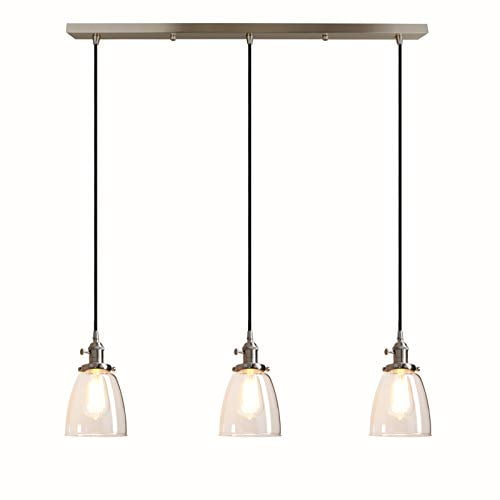 Pathson Industrial 3 Light Pendant Lighting Kitchen Island Hanging Lamps With Oval Clear Glass Shade Chandelier Ceiling Fixture Brushed Steel Com Pathson Industrial 3 Light Pendant, 3 Light Kitchen Island Pendant