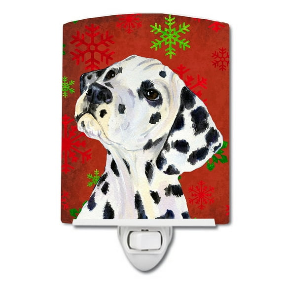 Caroline's Treasures SS4699CNL Dalmatian Red and Green Snowflakes Holiday Christmas Ceramic Night Light, 6x4x3",