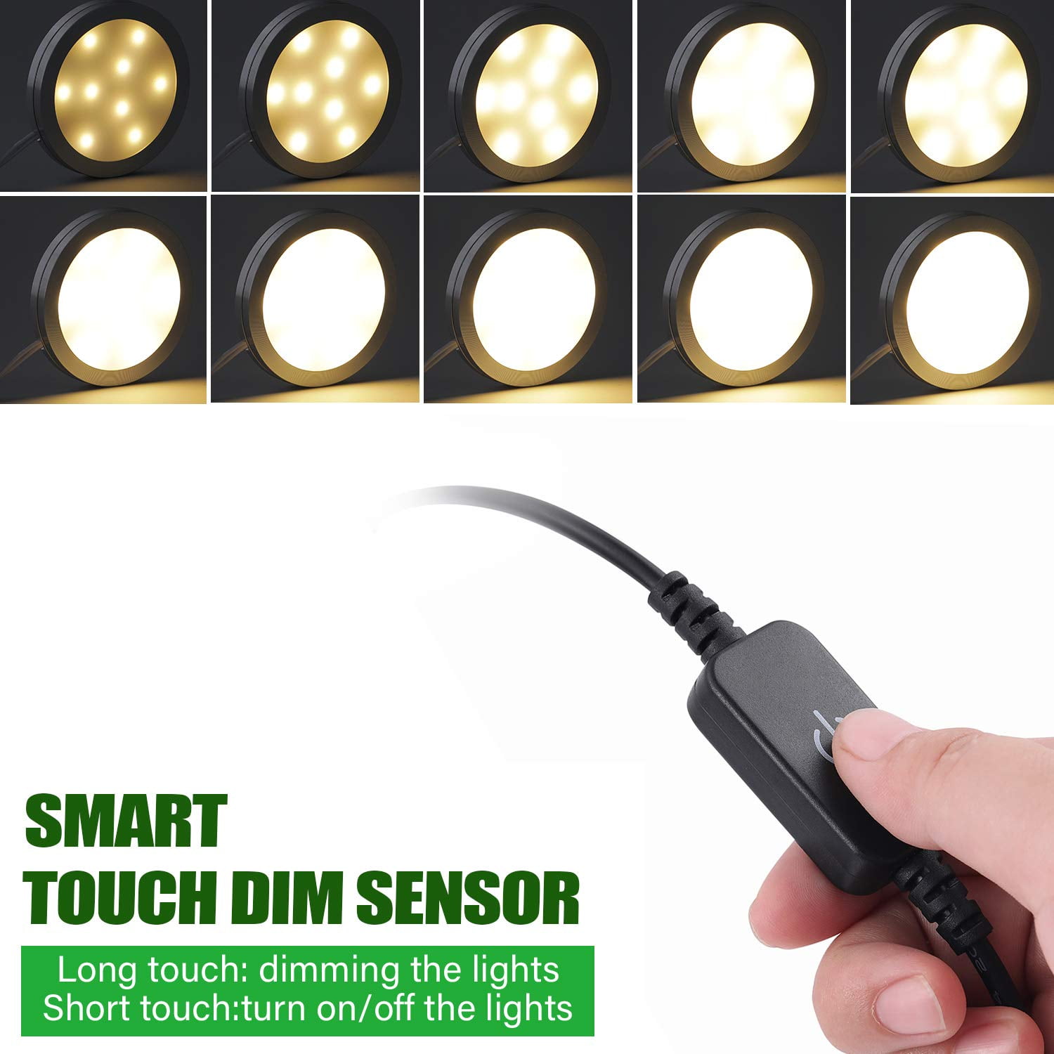 Dimmable Under Cabinet LED Puck Lights Kit with Touch Switch - 6 Warm White Lights for Kitchen, Cupboard, and Closet Lighting