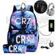thumbnail image 3 of Mochila para portátil CR7 de 2 piezas, de 18 pulgadas, para adolescentes, niñas y niños, con carga USB, para viajes independientes, para exteriores, 3 of 5