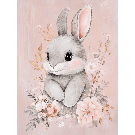 Cute Bunny Floral Canvas Wall Art，Perfect for Living Room，Bedroom，Nursery，Bathroom，and Office Decor