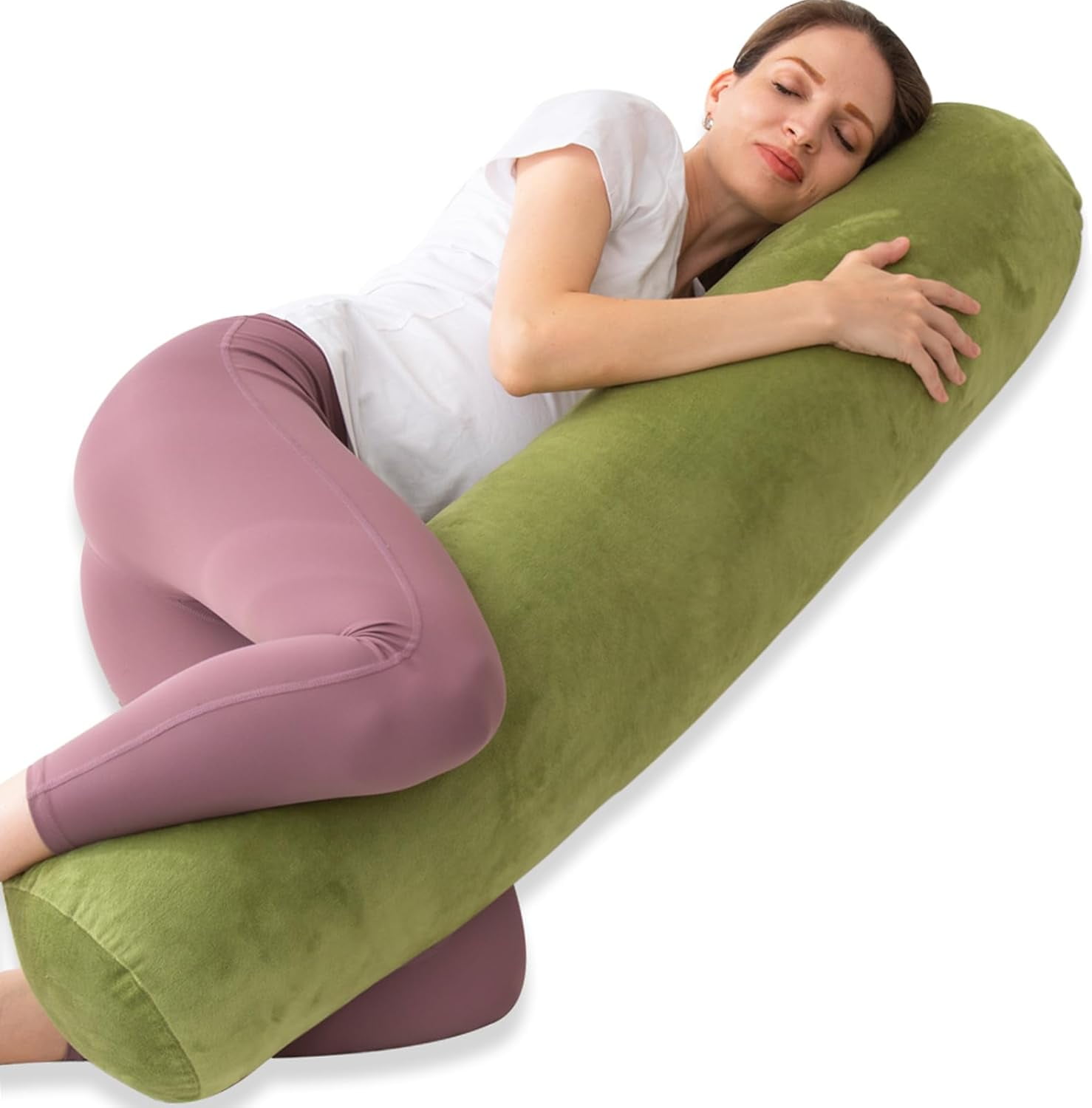 Bolster Pillow for Bed, Long Round Body Pillow for Adults with Removable Velvet Cover, Decorative Tube Roll Cylinder Pillow,