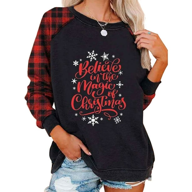 UKAP Long Sleeve Christmas Plaid Tops for Women Casual Reindeer Print