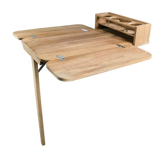 Whitecap 61392C Teak Cockpit Table with Folding Leaves and Four Drink Holder