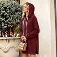 thumbnail image 3 of XUNKUSGA Womens Long Hoodie Fashion Half Zip Split Hem Hoodie Dress for Women Casual Solid Color Long Sleeve Oversized Hooded Sweatshirts Dress with Pocket S, 3 of 9
