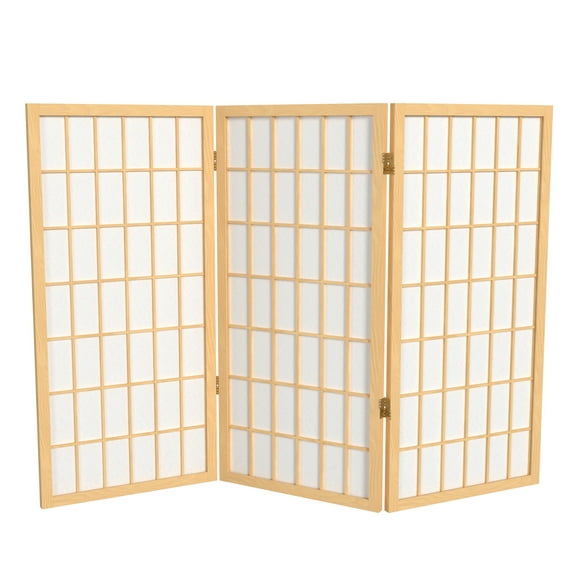 3 ft. Tall Classic Japanese Window Pane Lattice Privacy Screen - Natural - 3 Panels