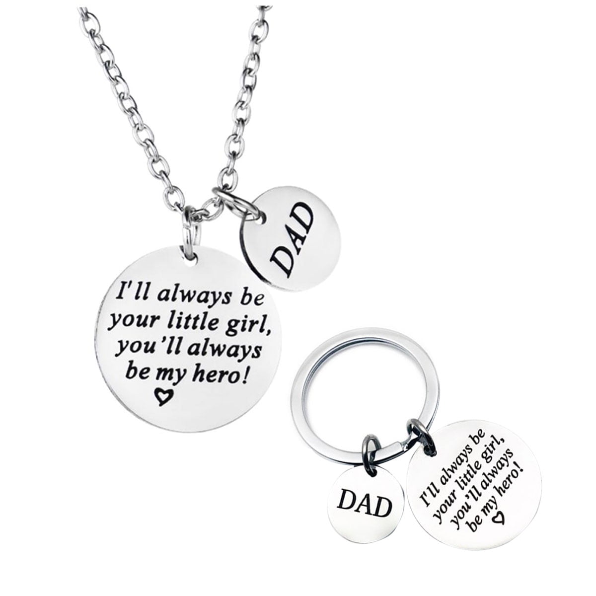 Father Daughter Keychain and Daddys Girl Necklace Set Stainless Steel Pendant Chain Jewelry Daddy Gifts for Father s Day Gift