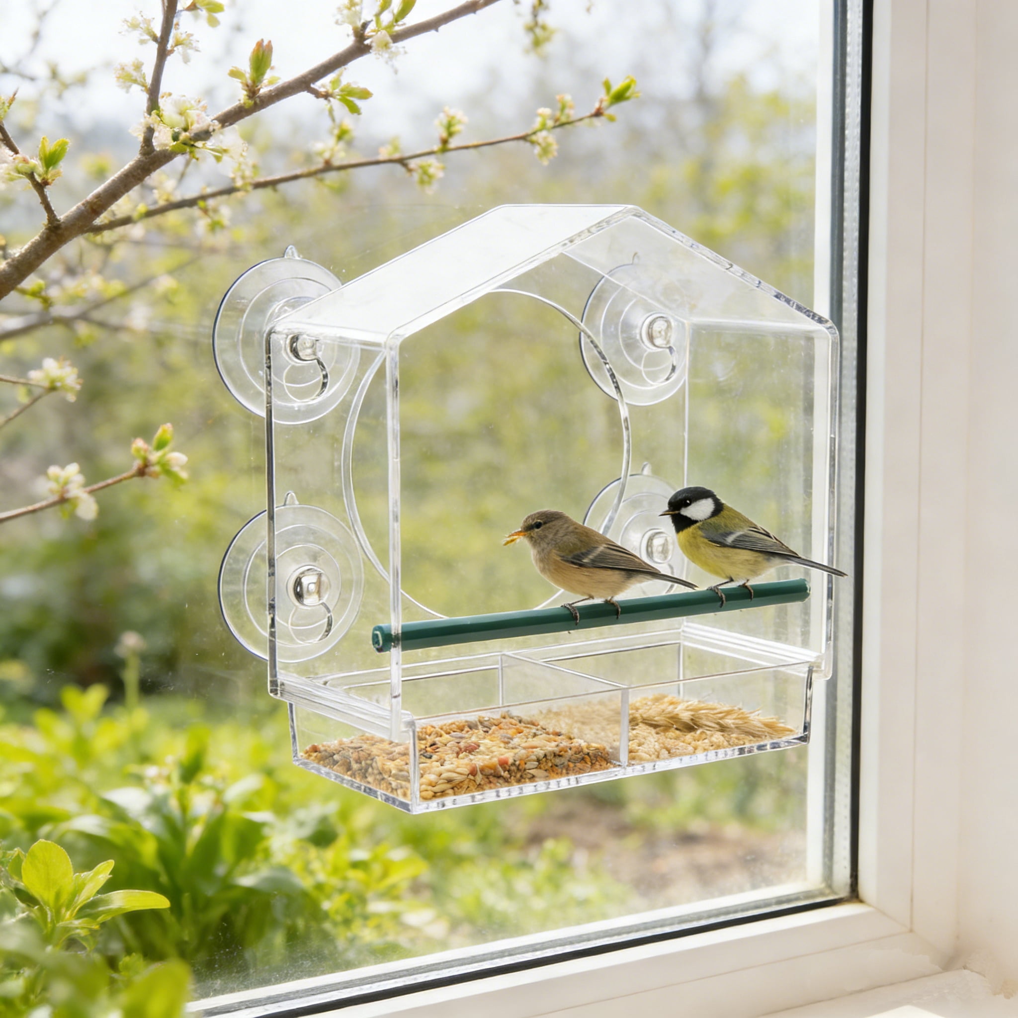 GUCHO Window Bird Feeder with 4 Extra Strong Suction Cups, Sturdy and Durable Acrylic Bird Feeders for Viewing Wild Bird Outside, as a Bird Watching Gift, Outdoor Bird Feeder, and Garden Decor