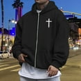 thumbnail image 2 of Jesus Hoodie for Men God Loves You Print Zip Up Christian Faith Sweatshirt Y2K Spring Fall Black S, 2 of 6
