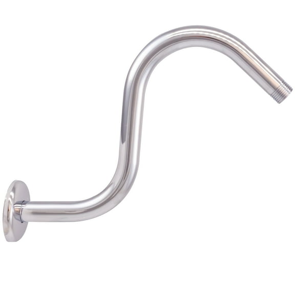 Westbrass 1/2" IPS x 8" S-Shaped Wall Mount Shower Arm with Flange, Polished Chrome