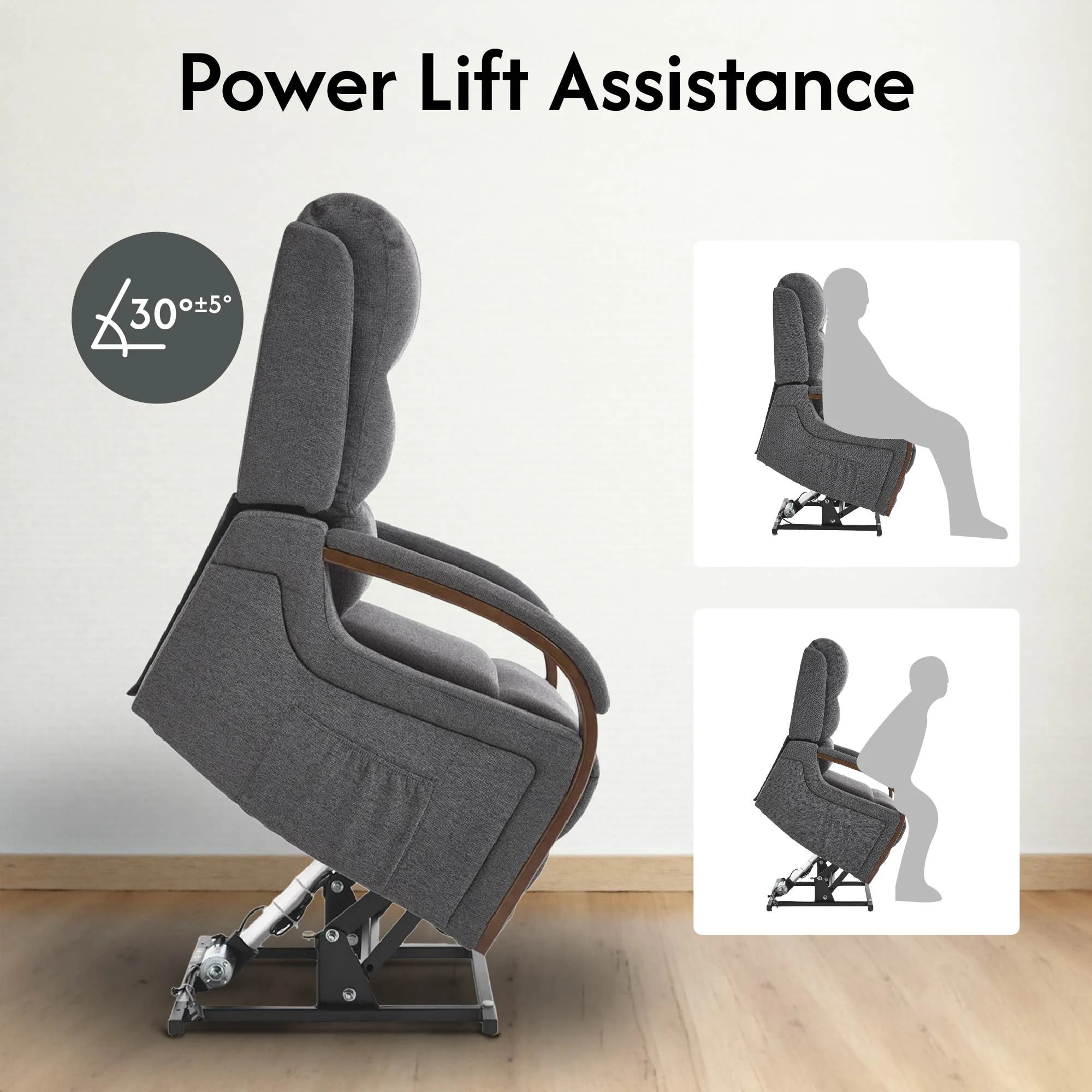 Avobird Power Lift Recliner Chair with Massage & Heat, Egyptian Suede Massage Chair, Side Pockets/Dual Motor Electric/Elderly-friendly, Charcoal Gray