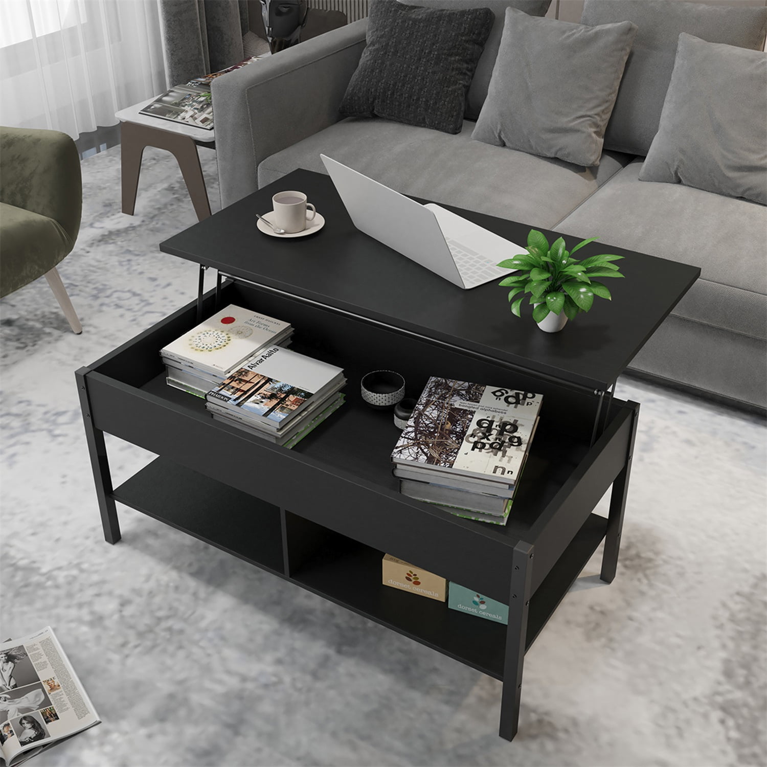 Kadyn Living Room Wood Lift Top Coffee Table, Pop Up Coffee Table with Hidden Compartment and Open Storage Shelf, Living Room Tables with Lift Top and Wooden Legs, Black Kadyn Living Room Wood Lift Top Coffee Table, Pop Up Coffee Table with Hidden Compartment and Open Storage Shelf, Living Room Tables with Lift Top and Wooden Legs, Black