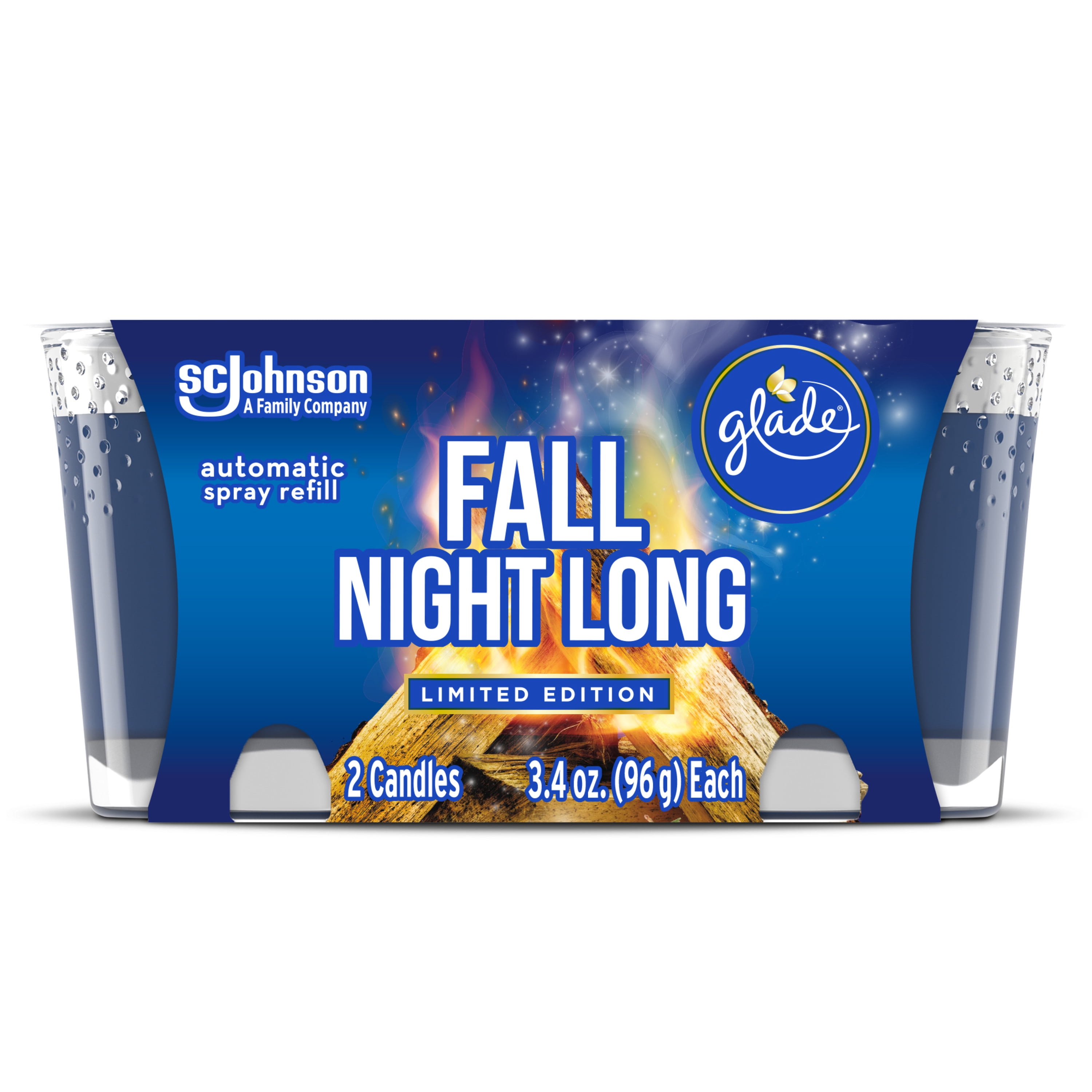 Glade Jar Candle 2 CT, Fall Night Long, 6.8 OZ. Total, Air Freshener, Wax Infused with Essential Oils