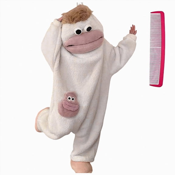 TAmten Funny Big Mouth Monster Onesie Pajamas with Large Comb – Oversized Plush Fleece Hooded One Piece for Sleep & Party |White XXL