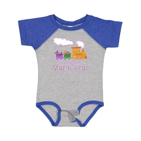 

Inktastic It s My 1st Mardi Gras Train with Jester Hats Gift Baby Boy or Baby Girl Bodysuit