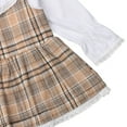 thumbnail image 3 of StylesILove Toddler Kid Girl Ruffle Yoke Eyelet Lace Beige Tartan Long Sleeve Cotton Dress Party Outfit (100/3-4 Years), 3 of 4