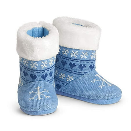 Image of AG American Girl Polar Bear Knit Booties for Girls Size Medium (3.5-5) Blue