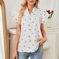 thumbnail image 7 of Inverlee Women's Ruffle Short Sleeve Shirts Trendy Bow Print V Neck Blouse Dressy Casual Cute Tunic Tops, 7 of 7