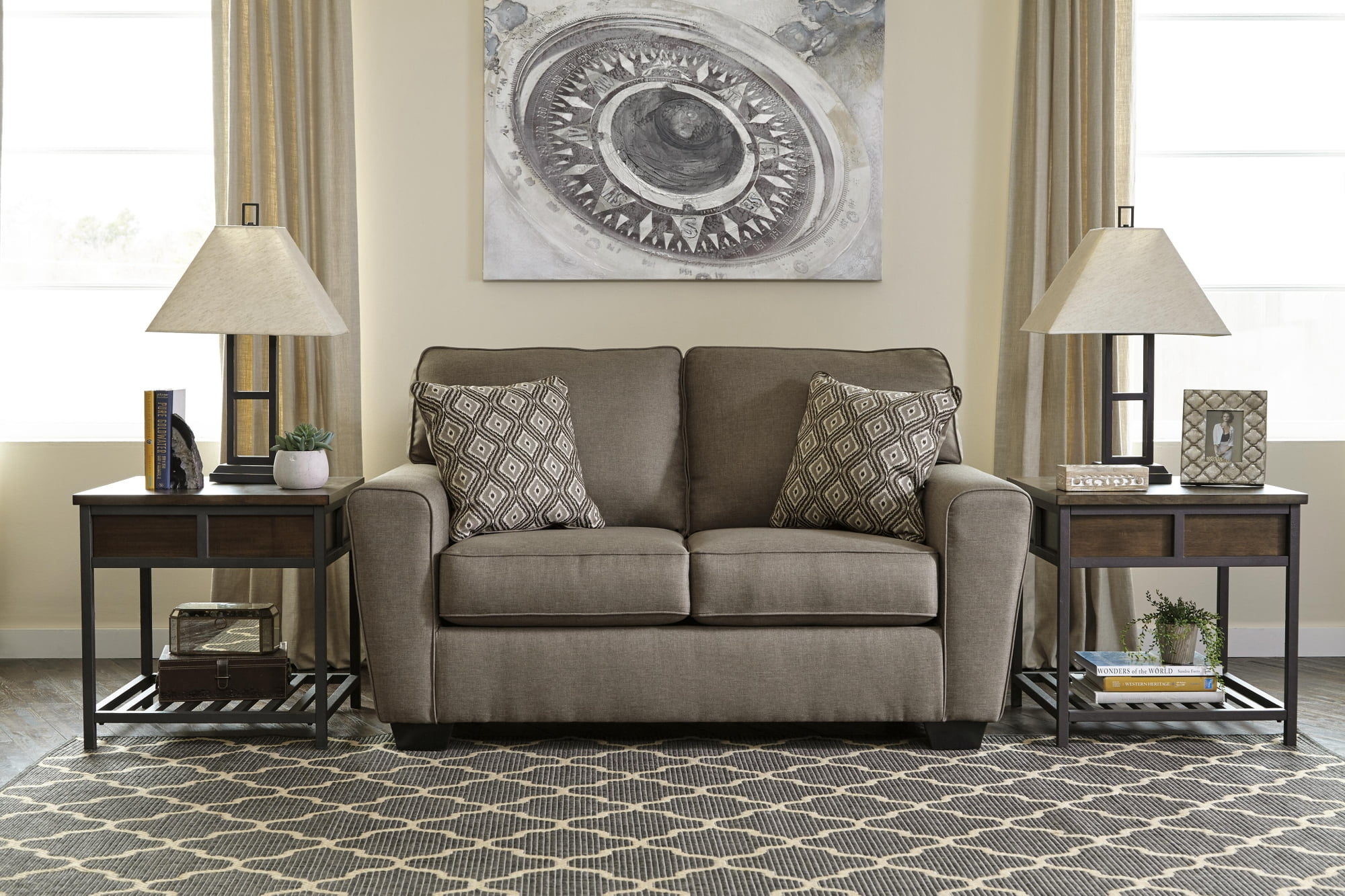 Signature Design by Ashley Deidra Metal Table Lamp Set (2), Black, Modern Open Frame Lamps with Linen-Look Shades